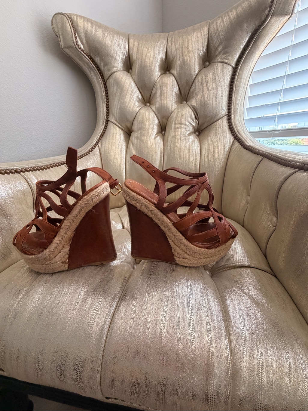 Miu Miu Brown Strappy Wedge Espadrille Heels